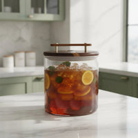 Beverage Dispenser Glass Drink Dispenser W Support Faucet Cold Drink Jar Wooden Stand Serving Ware Easy to Clean Party Equipment