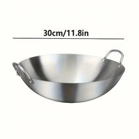 1pc Large Stainless Steel Wok, Uncoated Thick High-Quality Durable Chef'S Pan with Dual Handles, Easy to Clean for Commercial
