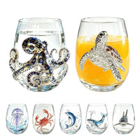 Blue Ringed Octopus Glassware 420ml 2D Clear Novelty Coastal Marine Animal Drinking Glass for Juice Milk Coffee Housewarming