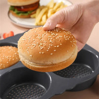 Silicone Hamburger Baking Mold - Food Grade Non-Stick Bun Cake Pan for Home Kitchen BPA Free Bread Bakeware, Reusable Oven Safe