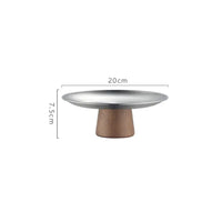 Stainless Steel Tray Fruit Bowl with Wooden Base Partitioned Candy Bread Cake Dessert Table Plates Kitchen Dinnerware Tableware