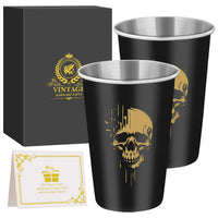 LKKCHER 500ml Pint Glass Skull Pattern 3.25oz Weizen Glass 2pcs/Set Stainless Steel Large Capacity Drinkware for Beer Gifts Set