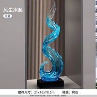 Home Decor Wind and Water Rising Decorations,Blue Resin Sculpture Luxury Living Room Entrance Vertical Art Decoration Customized