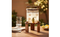 Beverage Dispenser Glass Drink Dispenser W Support Faucet Cold Drink Jar Wooden Stand Serving Ware Easy to Clean Party Equipment