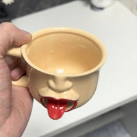 3D Human Face Ceramic Mug Strange Cup Abstract Funny Tongue Out Design Coffee Water Cup Home Office Drinkware Gift