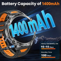 Newly Durable 1400mAh Large Battery Smart Watch Men 1.7" HD Screen IP68K Waterproof LED Flashlight Sports BT Call Smart Bracele