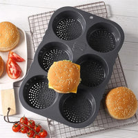Silicone Hamburger Baking Mold - Food Grade Non-Stick Bun Cake Pan for Home Kitchen BPA Free Bread Bakeware, Reusable Oven Safe