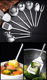 9-Piece Stainless Steel Kitchen Utensil Set, Multi-Purpose Cooking Tools, Including Turner Spatula, Ladle, Slotted Turner