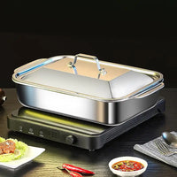 Deep Dish Stainless Steel Cookware, Covered Baking Tray with Lid, Heat-resistant Oven Safe Pot for Grilling & Daily Cooking