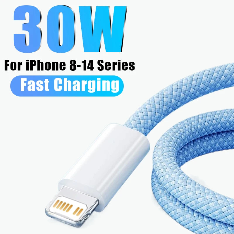 PD 30W Fast Charger For iPhone 14 13 12 11 X XR XS 8 Pro Max Plus Mini iPad Air Fast Charging Cable USB C to Lightning Durable B