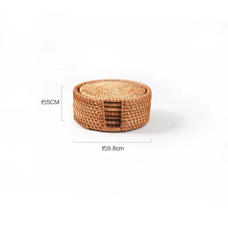 8-10cm Rattan Cup Mat 6Pcs Drink Coasters Set for Kungfu Tea Accessories Round Tableware Placemat Dish Mat Rattan Weave Cup Mat