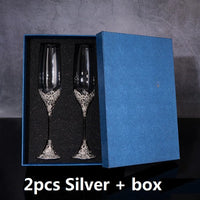 Luxury Crystal Rimmed Champagne Glass Drink Goblet Cup Wedding Toasting Flute Wine Glasses Set Rhinestone Drinkware Glasses Gift