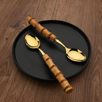 24Pcs Tableware Sets Stainless Steel Bamboo Cutlery SetPurely Natural Bamboo Handle Flatware Set Dinnerware Steak Knife Cutlery