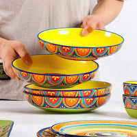 1pcs Ceramic Tableware Bohemian Flat Dinner Plate Western Steak Salad Dessert Cake Plate Shallow Dish Dessert Kitchen Dinnerware