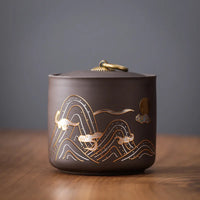 Ceramic Purple Clay Jar Black Tea Tin Pu'er Storage Sealed Jars Household Moisture-Proof Sealed Jar Nut Food Storage Container
