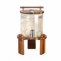 Beverage Dispenser Glass Drink Dispenser W Support Faucet Cold Drink Jar Wooden Stand Serving Ware Easy to Clean Party Equipment