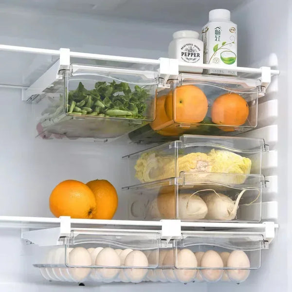 NEW Refrigerator Drawer Plastic Clear Fridge Organizer Slide Under Shelf Drawer Box Rack Holder Kitchen Fruit Food Storage Box