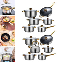 6Pcs Pots and Pans Set Stainless Steel Portable Soup Pot Saucepan Ergonomic Handle Kitchen Cooking Set Cookware Set for Home