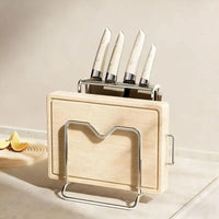Kitchen Knife Storage Rack with Cutting Board Slot, Multifunctional Countertop Utensil Organizer Holder