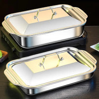 Deep Dish Stainless Steel Cookware, Covered Baking Tray with Lid, Heat-resistant Oven Safe Pot for Grilling & Daily Cooking