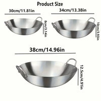 1pc Large Stainless Steel Wok, Uncoated Thick High-Quality Durable Chef'S Pan with Dual Handles, Easy to Clean for Commercial