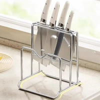 Kitchen Knife Storage Rack with Cutting Board Slot, Multifunctional Countertop Utensil Organizer Holder