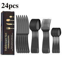 24pcs Stainless Steel Tableware Set, Including Knife, Fork, Spoon and Coffee Spoon Gift Box, Dishwasher Safe
