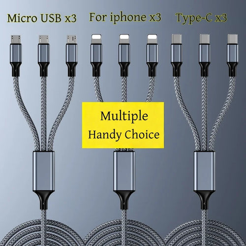 Fast Charging Cable Multi Charger Cable Nylon Braided Multiple USB Universal 3 in 1 Charging Cord Adapter with Type-C Micro