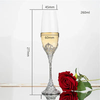 Luxury Crystal Rimmed Champagne Glass Drink Goblet Cup Wedding Toasting Flute Wine Glasses Set Rhinestone Drinkware Glasses Gift