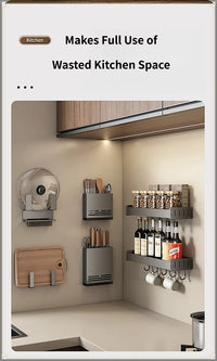 Wall Mount Kitchen Knife Holder Carbon Steel No Drill Space Saver Heavy Duty Multifunctional Household Kitchen Tidy Organizer