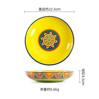 1pcs Ceramic Tableware Bohemian Flat Dinner Plate Western Steak Salad Dessert Cake Plate Shallow Dish Dessert Kitchen Dinnerware